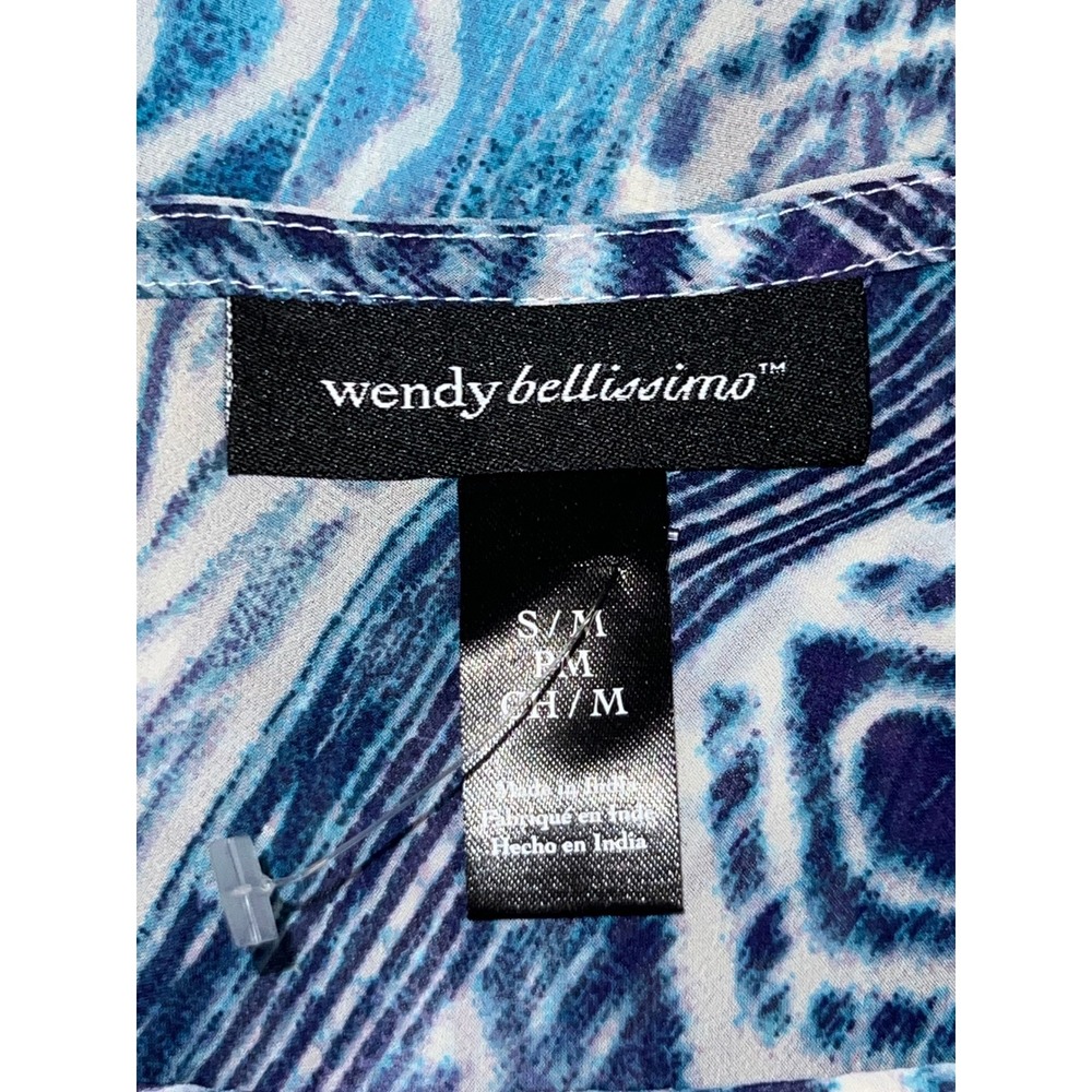 Wendy Bellissimo Cold Shoulder V Neck Blouse Blue Geometric Print Women's S/M - Picture 7 of 9